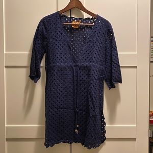 Tory Burch Eyelet Beach Coverup, Navy, Size XS
